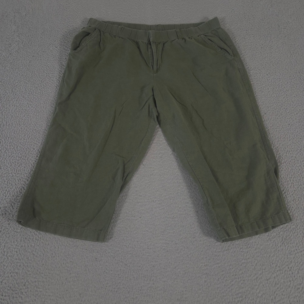 Liz Claiborne Pants Women XL Olive Straight Leg Linen Cotton Elastic Waist Capri